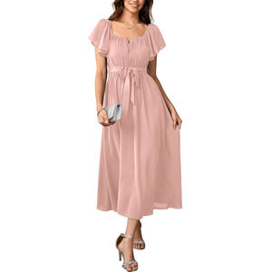 Blush Pink Romantic Bow Coquette Flowy Maxi Formal Dress Wedding Date Size XL